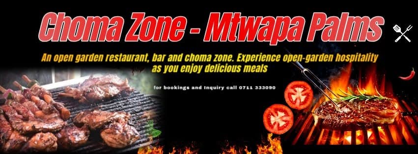 Choma Zone Mtwapa Palms official banner with nyama choma on grill