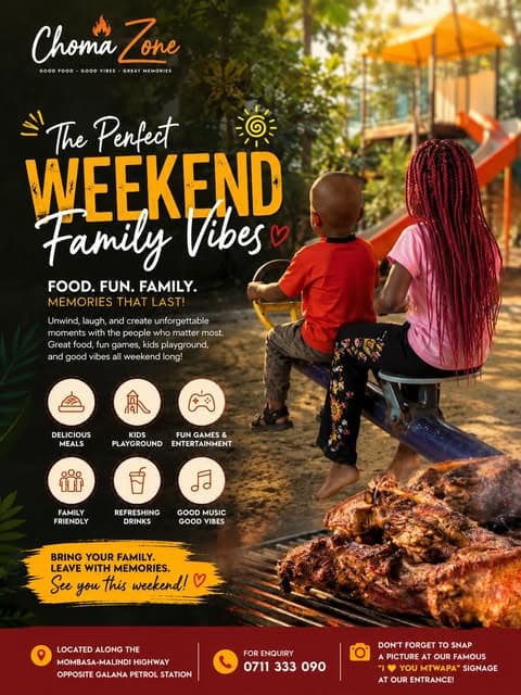 Family weekend at Choma Zone with kids playground and choma