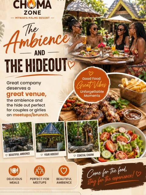 Friends dining at Choma Zone garden ambience